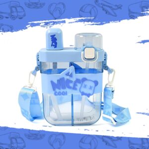 2in1 Dual Compartment Water Bottle with Straw & Adjustable Shoulder Straps (1 Pc/Multi color)