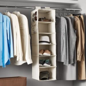 6 Shelf Hanging Closet Organizer Breathable Material Keeps Away Dust and Odors