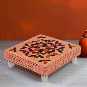 1 Pc Meenakari Wooden Chowki & Bajot Set: For Home & Office Puja (Multicolor) 1 Pc Meenakari Wooden Chowki & Bajot Set: For Home & Office Puja (Multicolor)