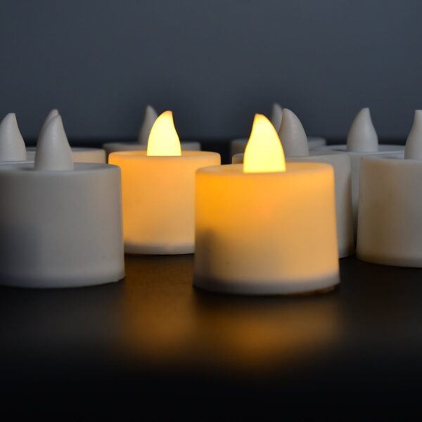Festival Decorative – LED Yellow Tealight Candles Container, Diwali (White, 10 Pcs)