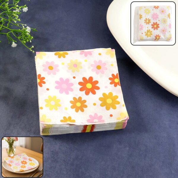 Floral Printed Paper Table Napkins – 50 Pc Disposable Soft Tissue  (26×26 Cm)