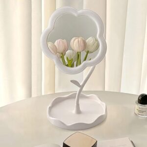 Flower-Shaped Makeup Mirror, Rotatable Makeup Mirror with Tray Table Vanity Flower-Shaped Makeup Mirror, Rotatable Makeup Mirror with Tray Table Vanity