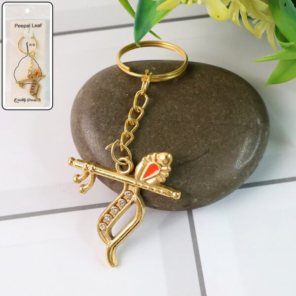 Flute and Peacock Feather Krishna Design Keychain (1 Pc) Flute and Peacock Feather Krishna Design Keychain (1 Pc)