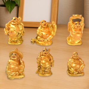 Golden Laughing Buddha Set of Six Pieces Statue for HappinessGood Luck Home Decor Golden Laughing Buddha Set of Six Pieces Statue for HappinessGood Luck Home Decor