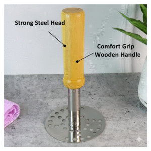 Stainless Steel Potato Masher, Pav Bhaji Masher with wooden handle