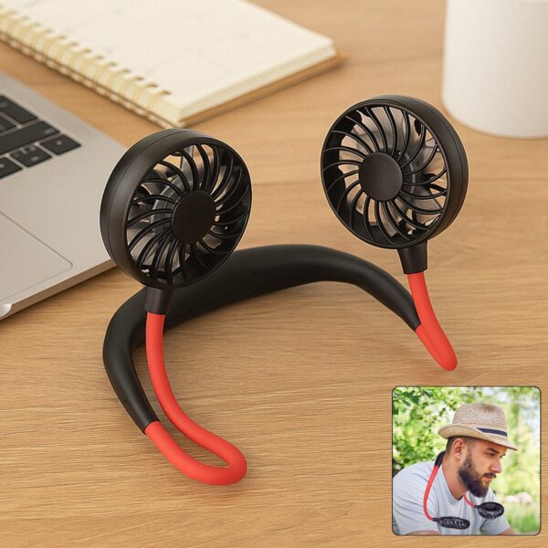 Hand Free Personal Fan – Portable USB Battery Rechargeable With Battery Comaprtment Mini Fan – Headphone Design Wearable Neckband Fan Necklance Fan Cooler Fan for Home, Sport, Camping, Beach, Travel, Office (Battery Not Included)
