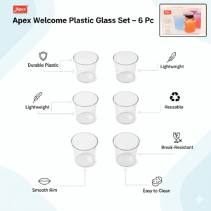 Apex Welcome Plastic Glass Set for Daily Use – Set of 6