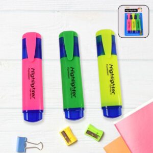 Highlighter Pen, Assorted Colours Water Based Broad Tip Writing Marker (3 Pcs Set) Highlighter Pen, Assorted Colours Water Based Broad Tip Writing Marker (3 Pcs Set)