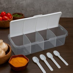 Kitchen Multipurpose Air-tight 4 Sections Storage Containers with 4 spoon (1 Pc ) Kitchen Multipurpose Air-tight 4 Sections Storage Containers with 4 spoon (1 Pc )