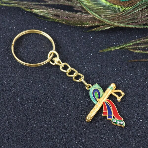 Krishna Flute with Peacock Feather Design Keychain (1 Pc) Krishna Flute with Peacock Feather Design Keychain (1 Pc)
