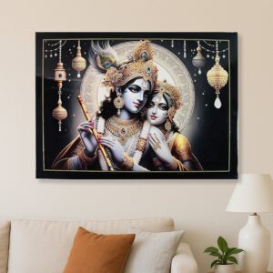 Lord Krishna Radha Wall Painting Wooden Frame 60×45 Cm Approx (1 Pc / Mix Design)