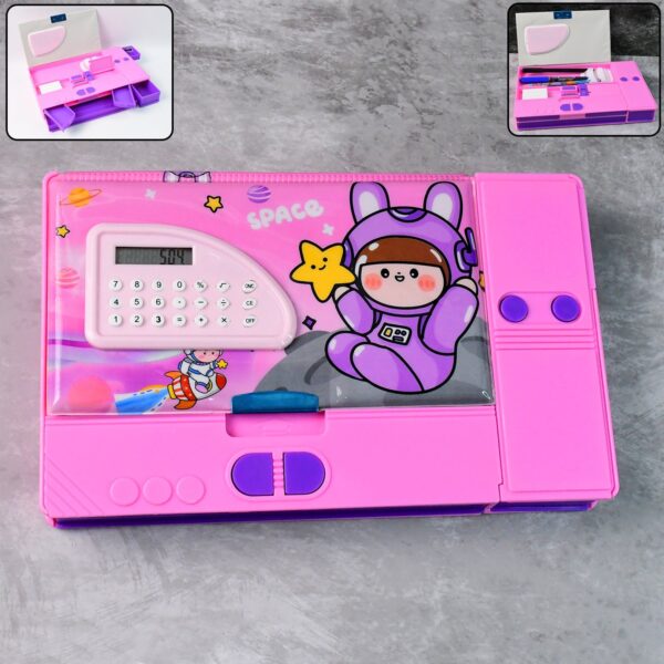 Multi-Functional Space Theme Pencil Box with Built-in Calculator (1 Pc) Multi-Functional Space Theme Pencil Box with Built-in Calculator (1 Pc)