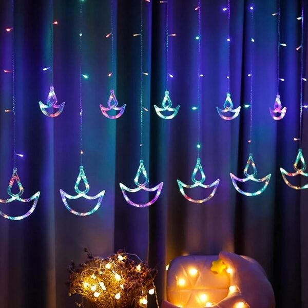 Multicolor 12 Diya Curtain String Lights (Multi Color)