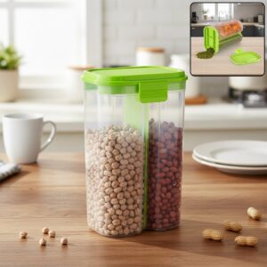 Plastic 2 Sections Air Tight Transparent Food Grain Cereal Storage Container (2 ltr) Plastic 2 Sections Air Tight Transparent Food Grain Cereal Storage Container (2 ltr)
