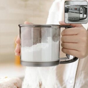 Plastic Flour Sieve Cup with Handle and Fine Mesh Filter for Kitchen Baking Plastic Flour Sieve Cup with Handle and Fine Mesh Filter for Kitchen Baking