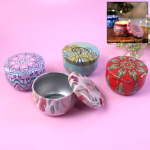 Premium Decorative Mandala Printed Metal Candle Container (4 Pc) Premium Decorative Mandala Printed Metal Candle Container (4 Pc)