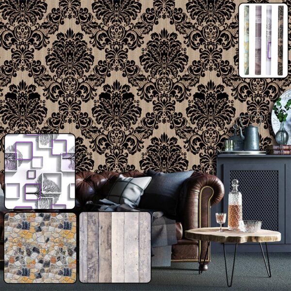 Self-Adhesive Waterproof Wallpaper Roll – (1 Pc / Mix Design)