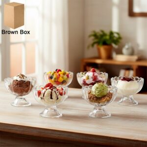 Serving Dessert Bowl Set – 6pcs Ice Cream, Salad, and Fruit Bowls (Brown Box)