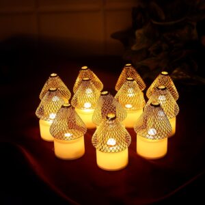 Set of 12 Decorative LED Flameless Candle Lights with Golden Net Cover Set of 12 Decorative LED Flameless Candle Lights with Golden Net Cover