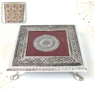 Silver – Square Pooja Chowki Patla / Bajot (20×20 CM / 1 Pc)