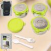 Stainless Steel Tiffin Lunch Box Container / Dabba with 4 Side Clip Lock Lid Stainless Steel Tiffin Lunch Box Container / Dabba with 4 Side Clip Lock Lid