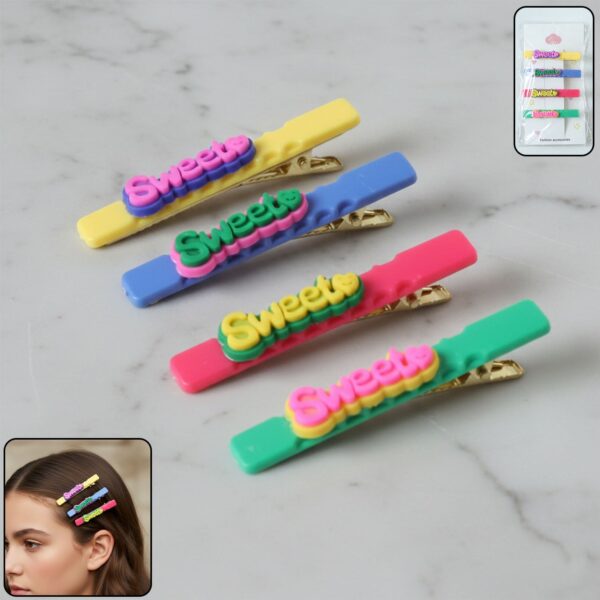 Sweet Text Decorative Hair Clip Set (4 Pc) Sweet Text Decorative Hair Clip Set (4 Pc)