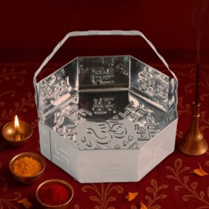 Traditional Stainless Steel Octagon Pooja Basket 1 Pc with Handle