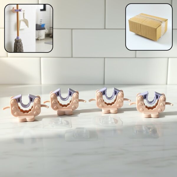 Wall Mounted Broom & Mop Holder Clips (4 Pc Set) Wall Mounted Broom & Mop Holder Clips (4 Pc Set)