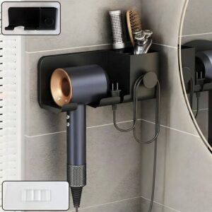 Wall Mounted Hair Dryer Holder with Multipurpose Organizer Shelf and Hook Wall Mounted Hair Dryer Holder with Multipurpose Organizer Shelf and Hook