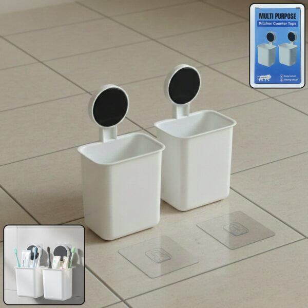 Wall Mounted Plastic Toothbrush Holder with Adhesive Installation (2 Pc) Wall Mounted Plastic Toothbrush Holder with Adhesive Installation (2 Pc)