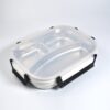 White Transparent Lunch Box – Stainless Steel with 3 Compartments for Kids & Adults