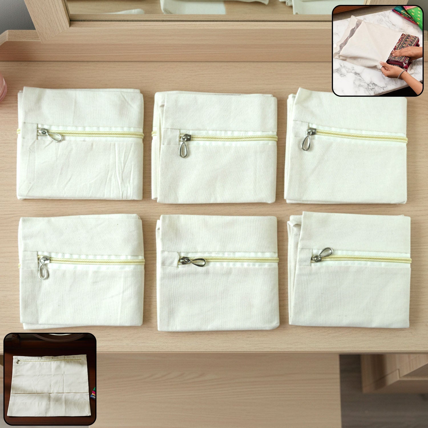 Zip Closure Saree Storage Bag (14.5×16.5 cm, Pack of 6)