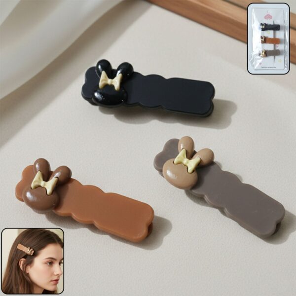 Cute Character Bow Decorative Hair Clip Set (3 Pc)