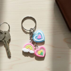 Cute Heart & Rainbow Charm Keychain (1 Pc) Cute Heart & Rainbow Charm Keychain (1 Pc)