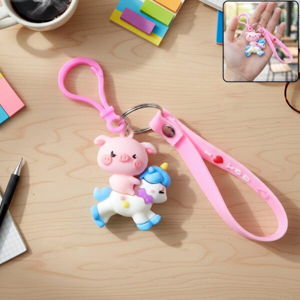 cute pig riding unicorn cartoon keychain (1 pc)
