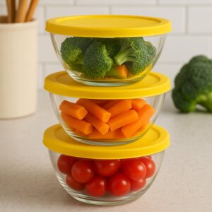 Dazzle Glass Bowl Set Mixing / Storage Bowls with Lids (3 pcs Set) Dazzle Glass Bowl Set Mixing / Storage Bowls with Lids (3 pcs Set)