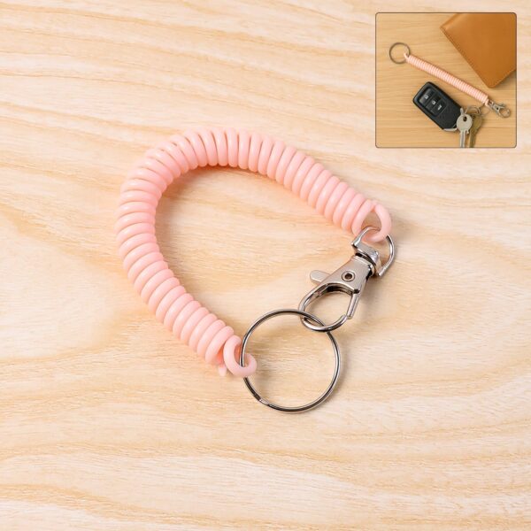Elastic Spiral Coil Keychain Bracelet with Metal Key Ring and Clip Hook (1 Pc) Elastic Spiral Coil Keychain Bracelet with Metal Key Ring and Clip Hook (1 Pc)