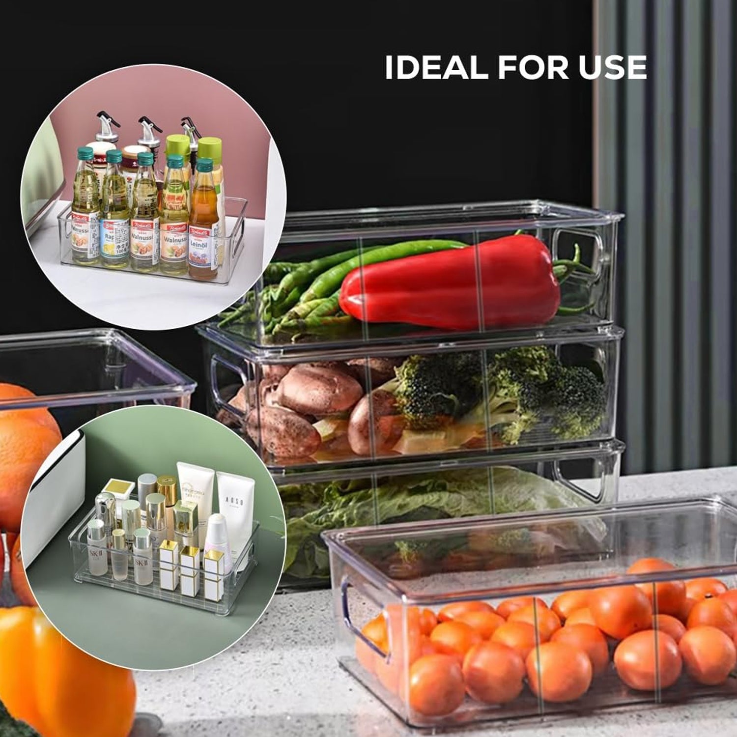 Plastic Refrigerator Organizer Bins, 1 Stackable Fridge Organizers with Handle, Clear Organizing Food Fruit Vegetables Pantry Storage Bins for Freezer kitchen Cabinet Organization and Storage (1 Pc Mix Color) - Image 6