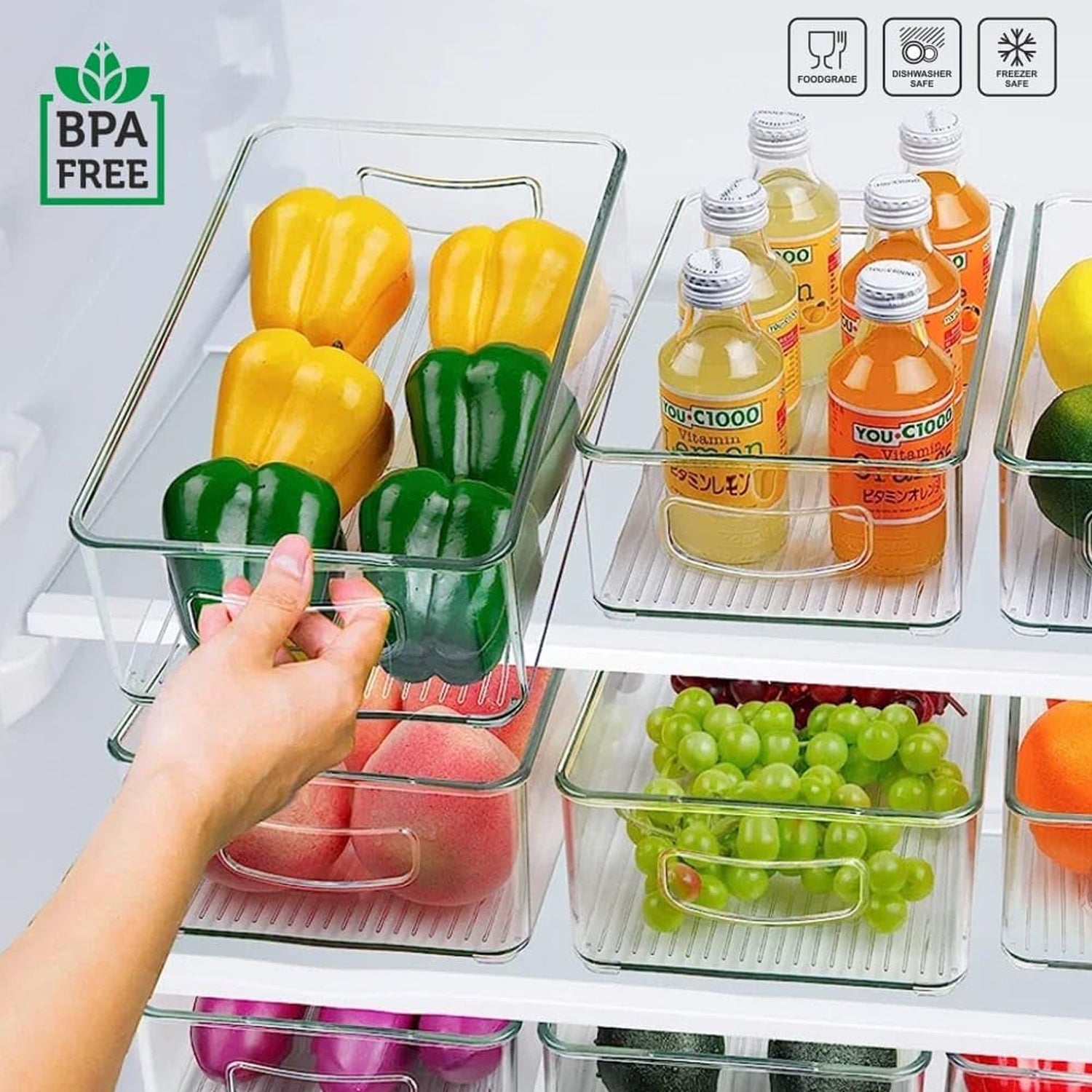 Plastic Refrigerator Organizer Bins, 1 Stackable Fridge Organizers with Handle, Clear Organizing Food Fruit Vegetables Pantry Storage Bins for Freezer kitchen Cabinet Organization and Storage (1 Pc Mix Color) - Image 8