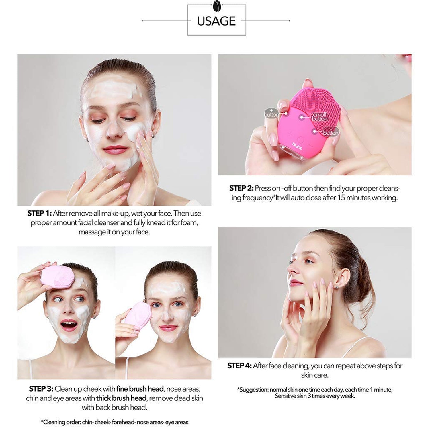 Rechargeable Sonic Silicone Face Cleansing Brush - Image 8