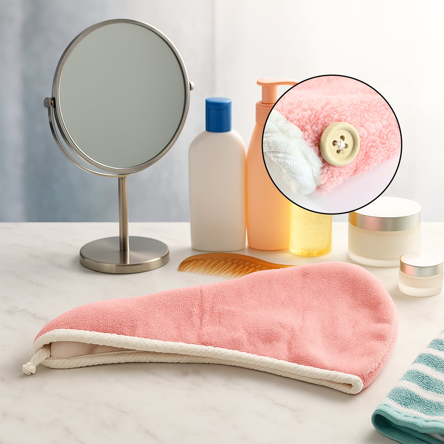 Soft Microfiber Hair Drying Towel Cap with Button Loop (1 Pc) - Image 9